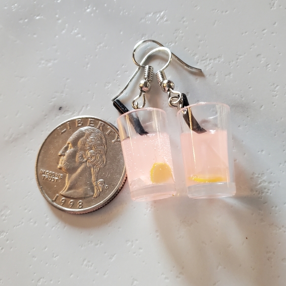 Pink Lemonade Drink Dangle Earrings - Picture 9 of 9